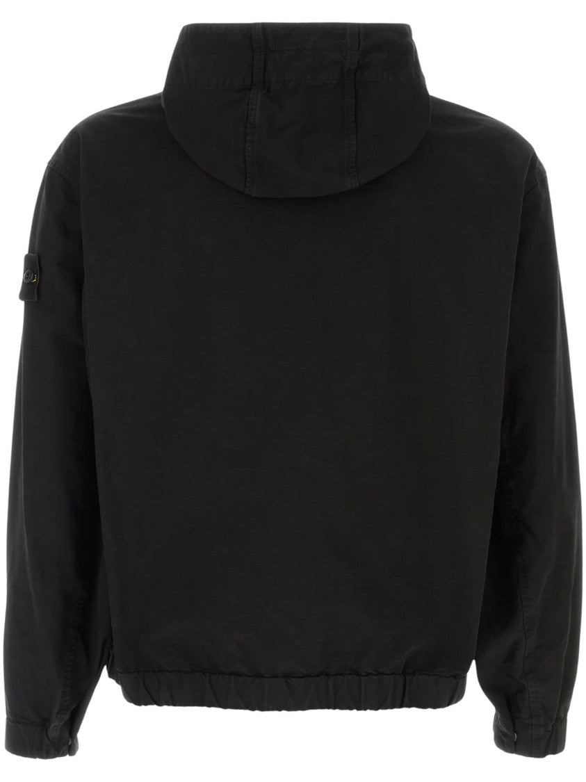Stone Island Black Hooded Chest-Pocket Zippered Sweatshirt