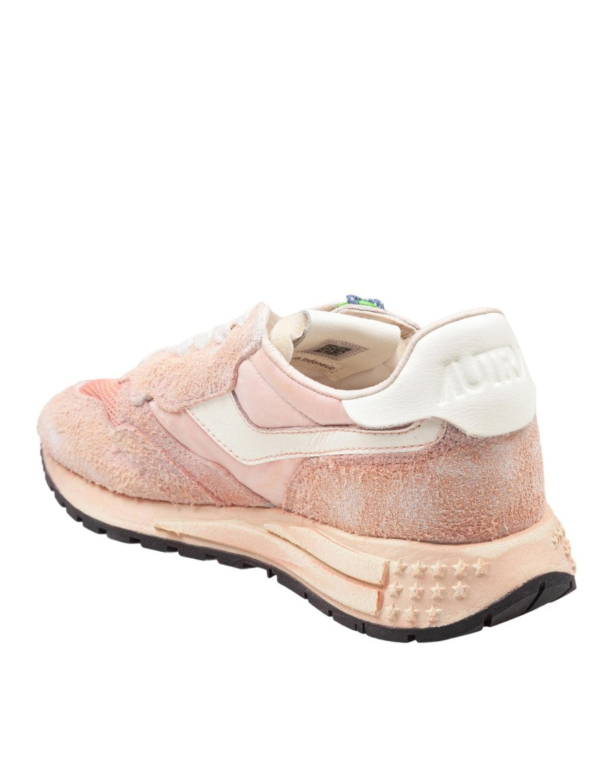 Autry Reelwind Super Vintage Nylon And Suede Sneakers In Pink And White