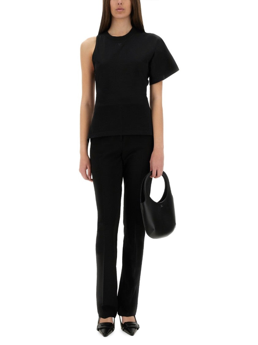 Courrèges One-Shoulder Black T-Shirt In Soft Cotton