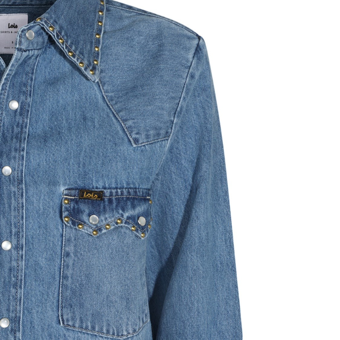 Lois Jeans Denim Shirt With Metallic Studs And Flap Pockets