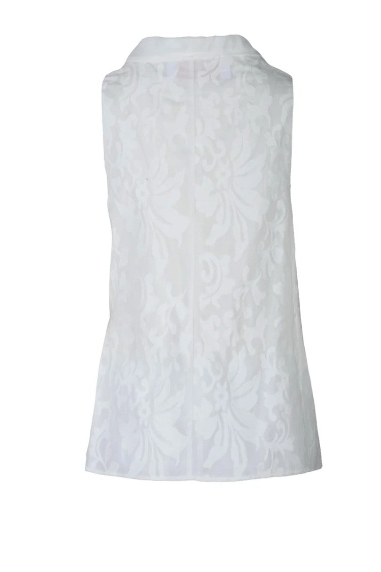 Collection Privee? Floral Jacquard Detail Sleeveless White Vest