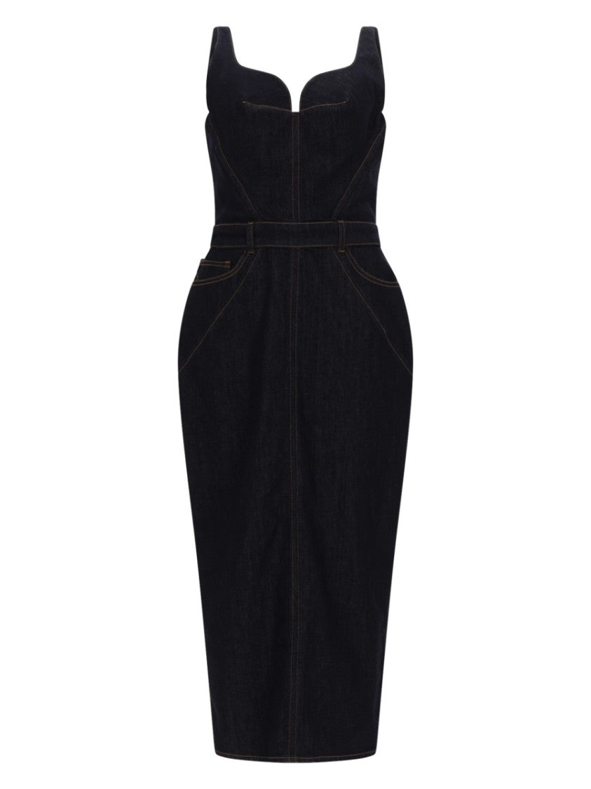 Givenchy Raw Denim Sweetheart Neckline Midi Dress