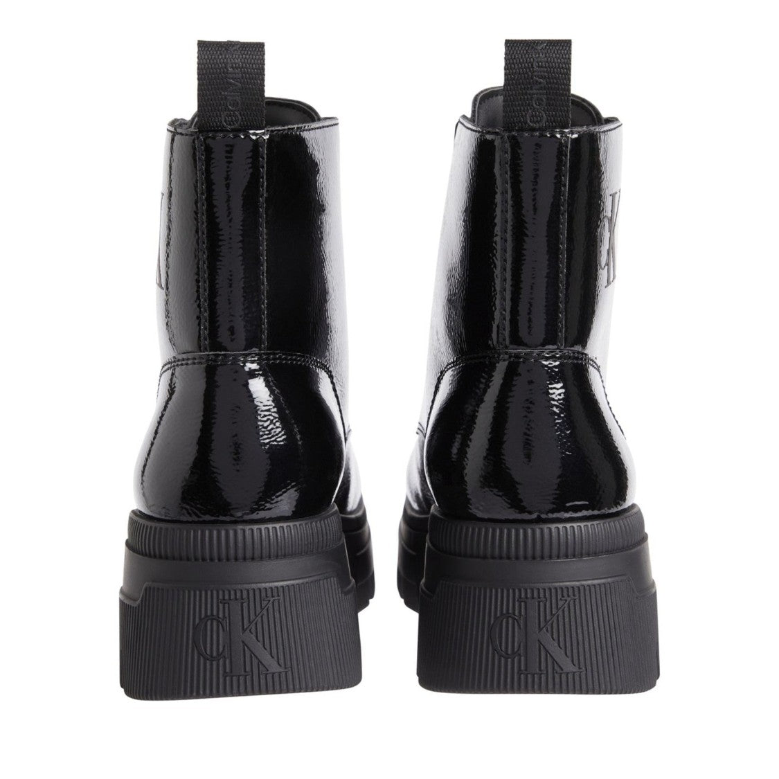 Calvin Klein Jeans Black Glossy Lace-Up Combat Boots