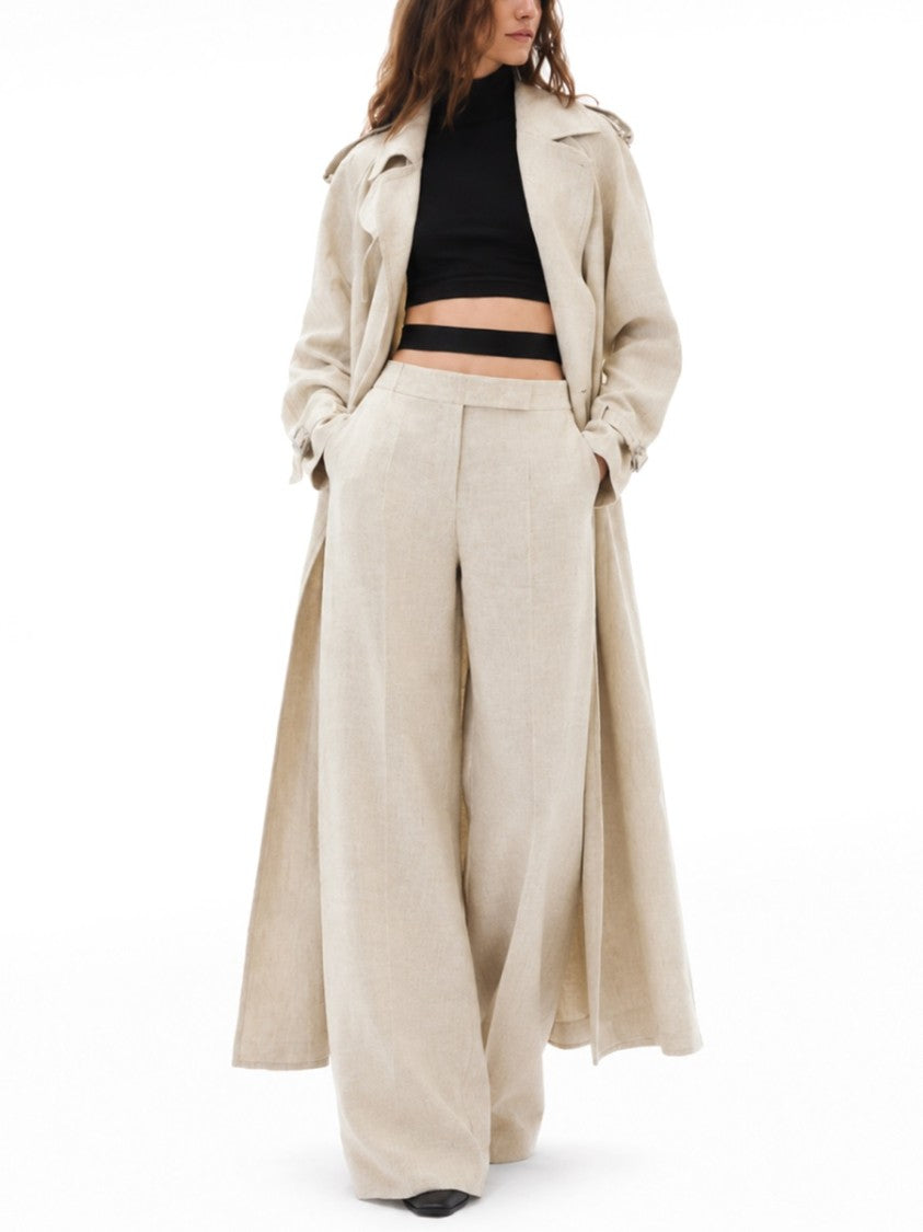 Max Mara Double-Breasted Belted Linen Trench Coat