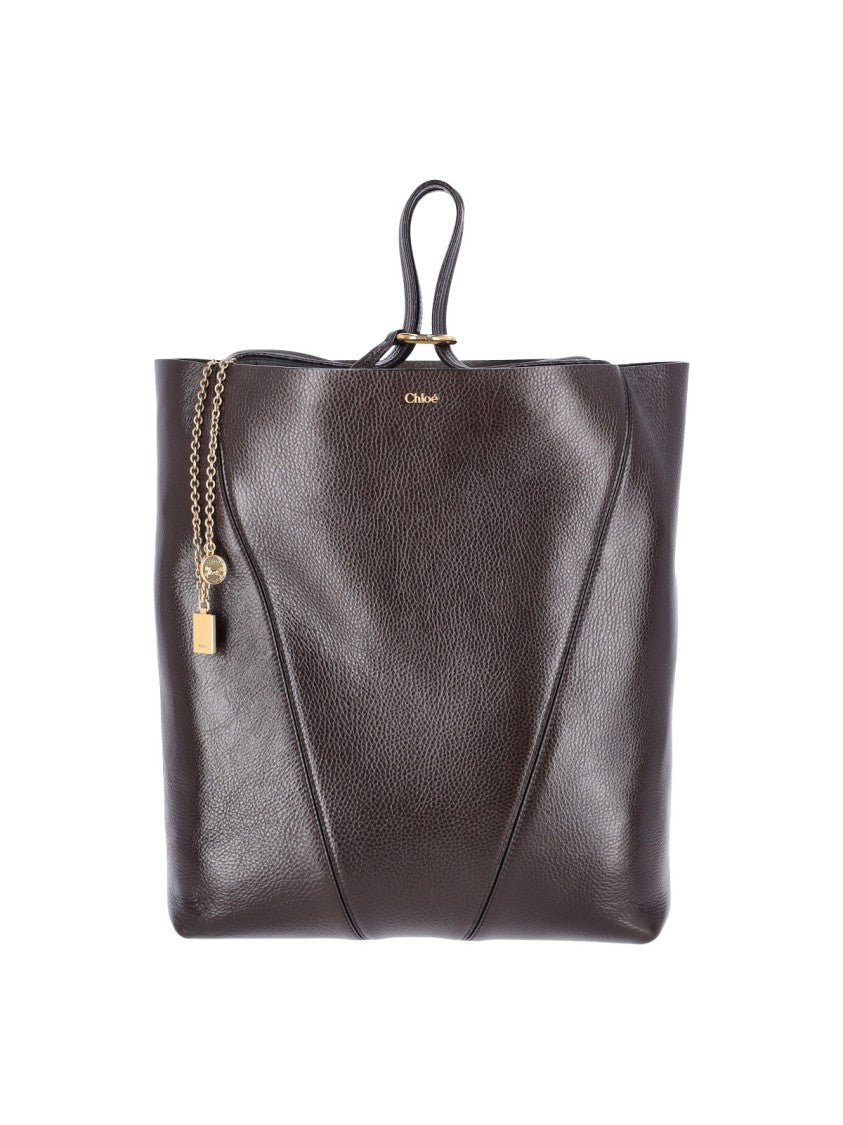 Chloé Dark Brown Spin Leather Tote Bag