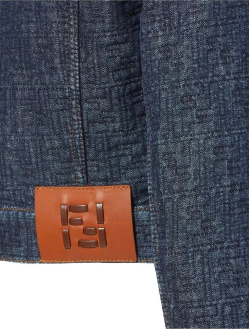 Fendi Cropped Denim Jacket With Embossed Texture