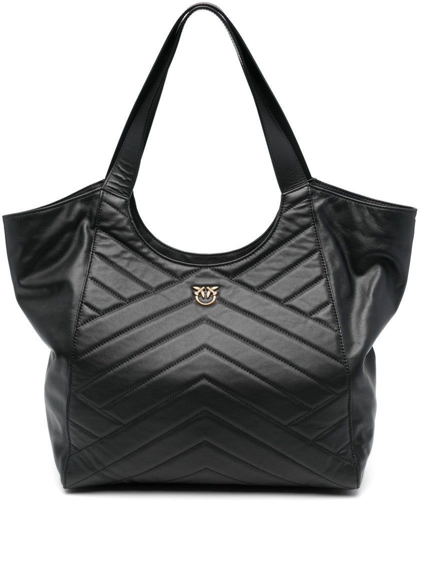 Pinko Chevron Quilted Cow Leather Tote Bag