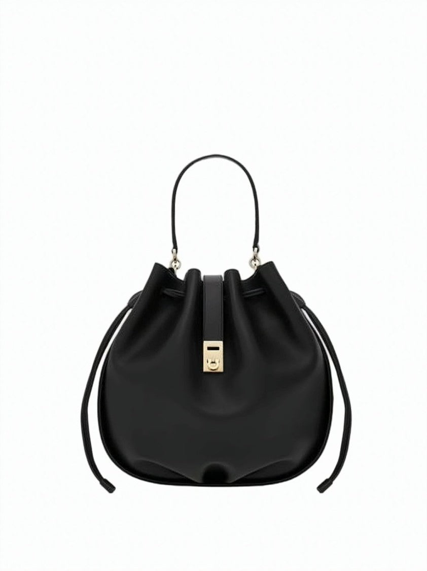 Salvatore Ferragamo Ruched Calfskin Leather Shoulder Bag With Gold-Tone Clasp