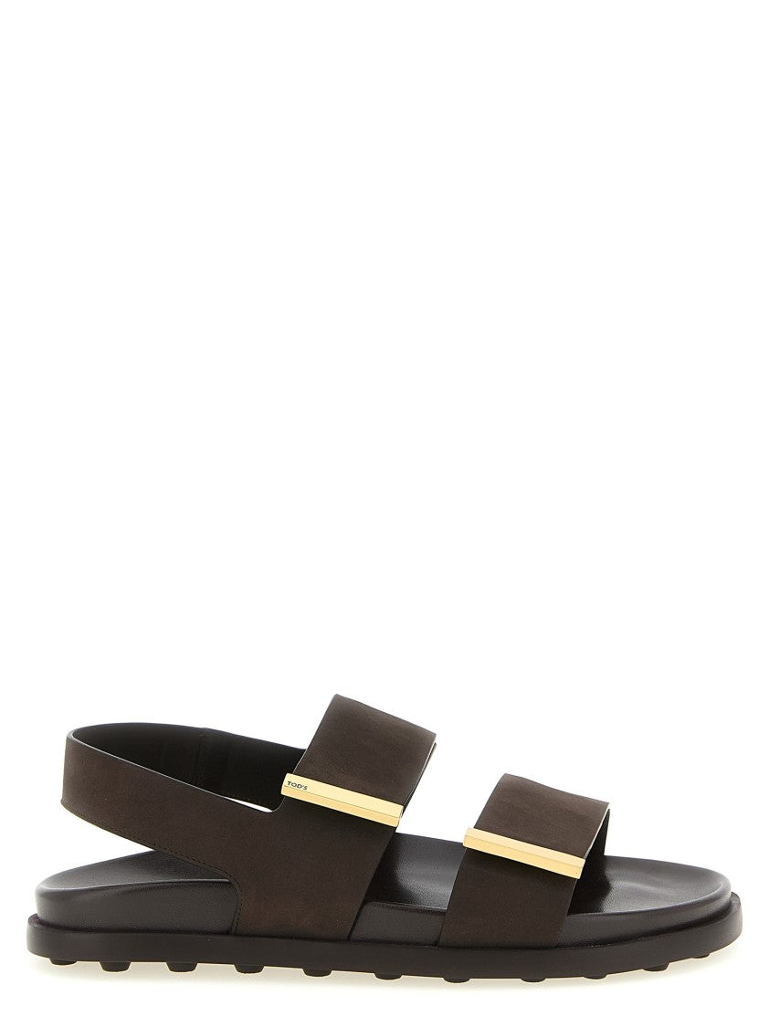 Tod's Wide Nubuck Sandals With Adjustable Velcro Straps And Anatomical Insole
