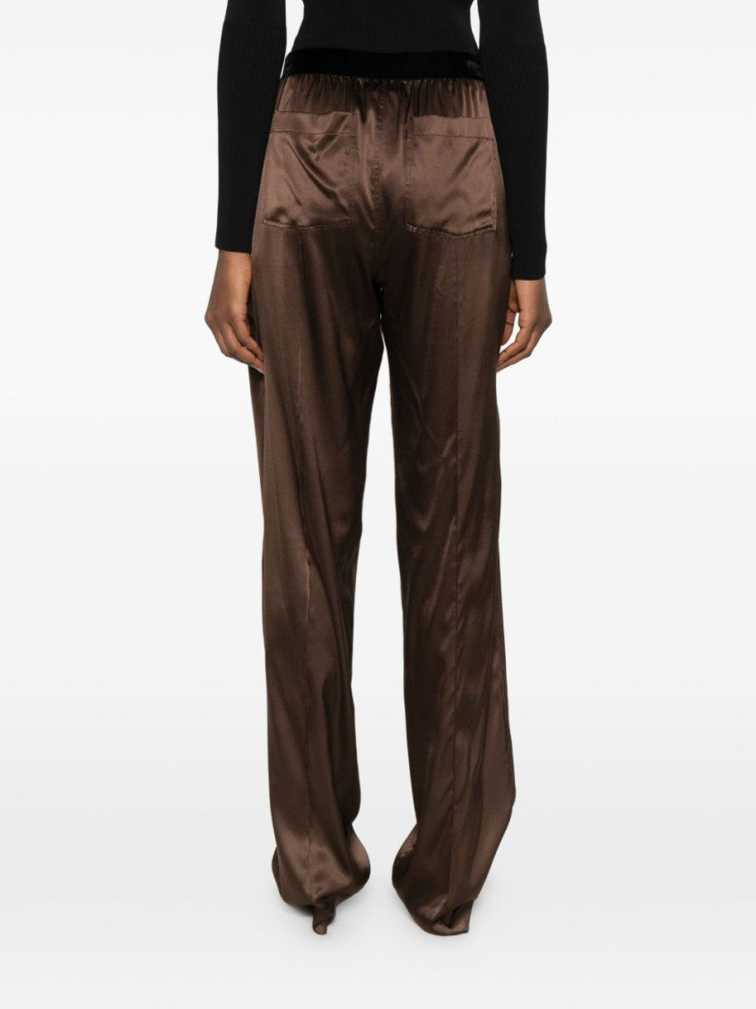 Tom Ford Brown Velvet Embroidered Satin Pants