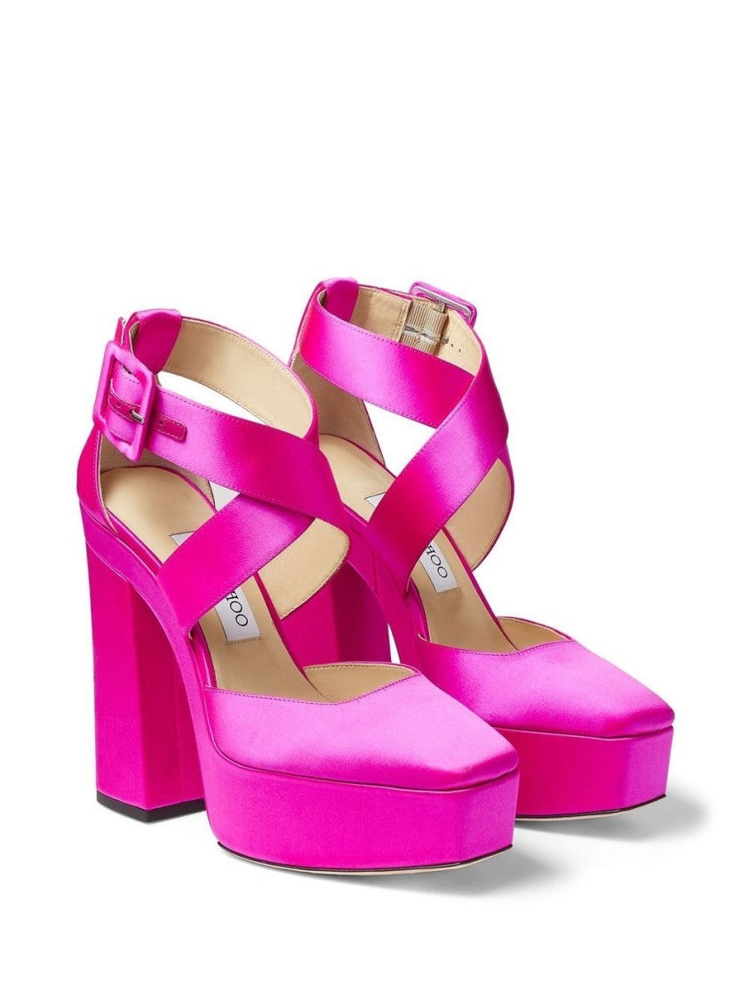 Jimmy Choo Pink Gian 140 Satin Platform Heels