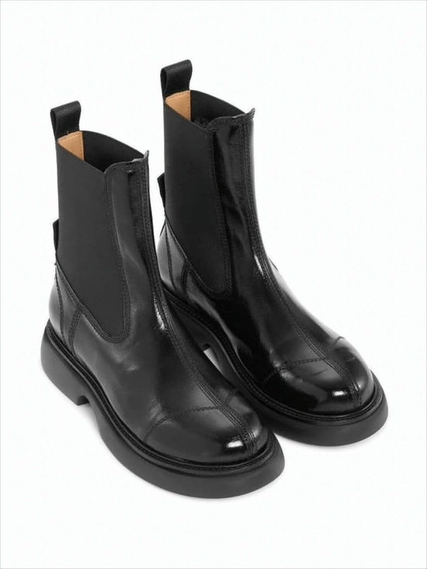 Ganni Glossy Black Ankle Boots