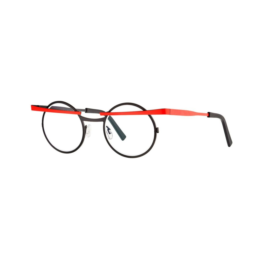 Theo Toji 458 C 305+5 Round Black Metal Eyeglasses With Red Top Bar