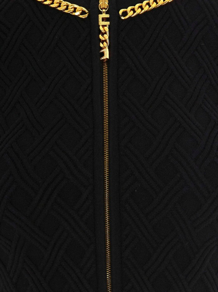 Elisabetta Franchi Fitted Black Sweater With Textured Geometric Pattern