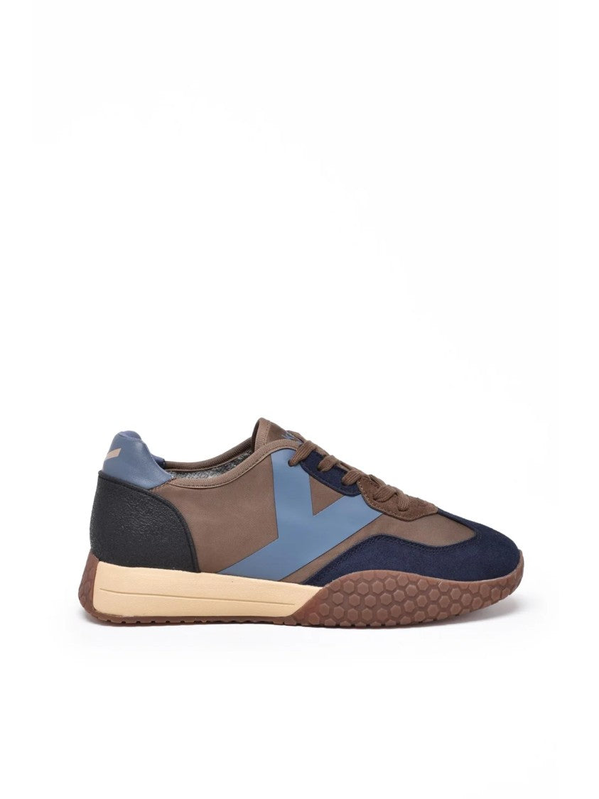 Keh-Noo Brown-Blue Leather Patchwork Sneakers