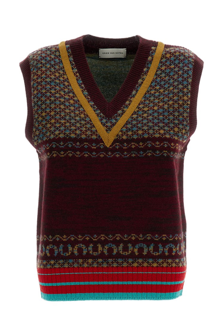 Dries Van Noten V-Neck Jacquard Knit Top