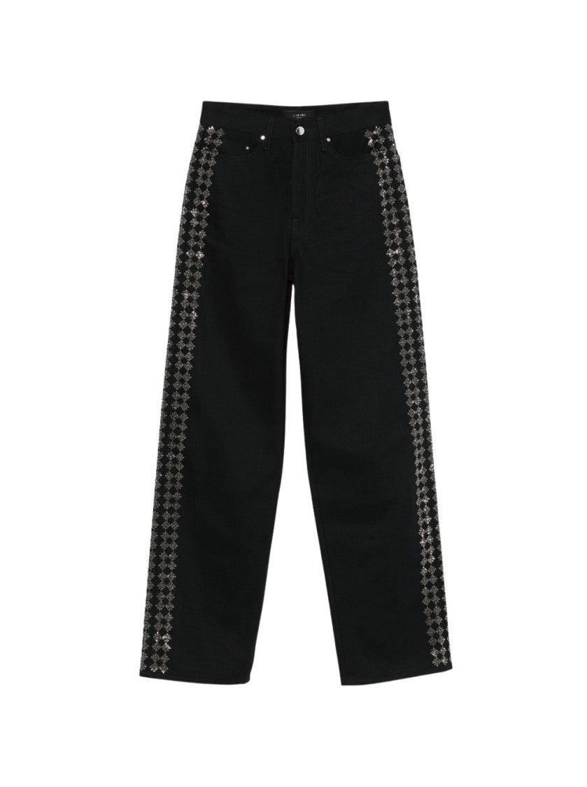 Amiri Quad Cyrstal Wide Leg Jeans Black