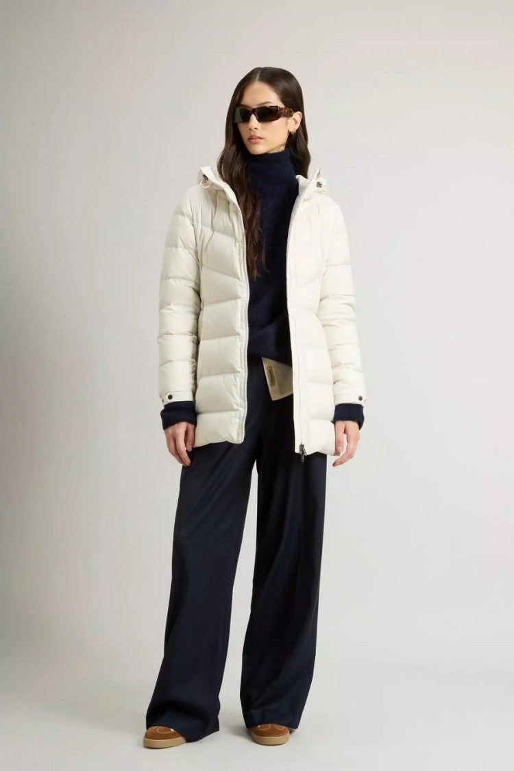 Woolrich White Quilted Welt Pocket Polyester Down Coat