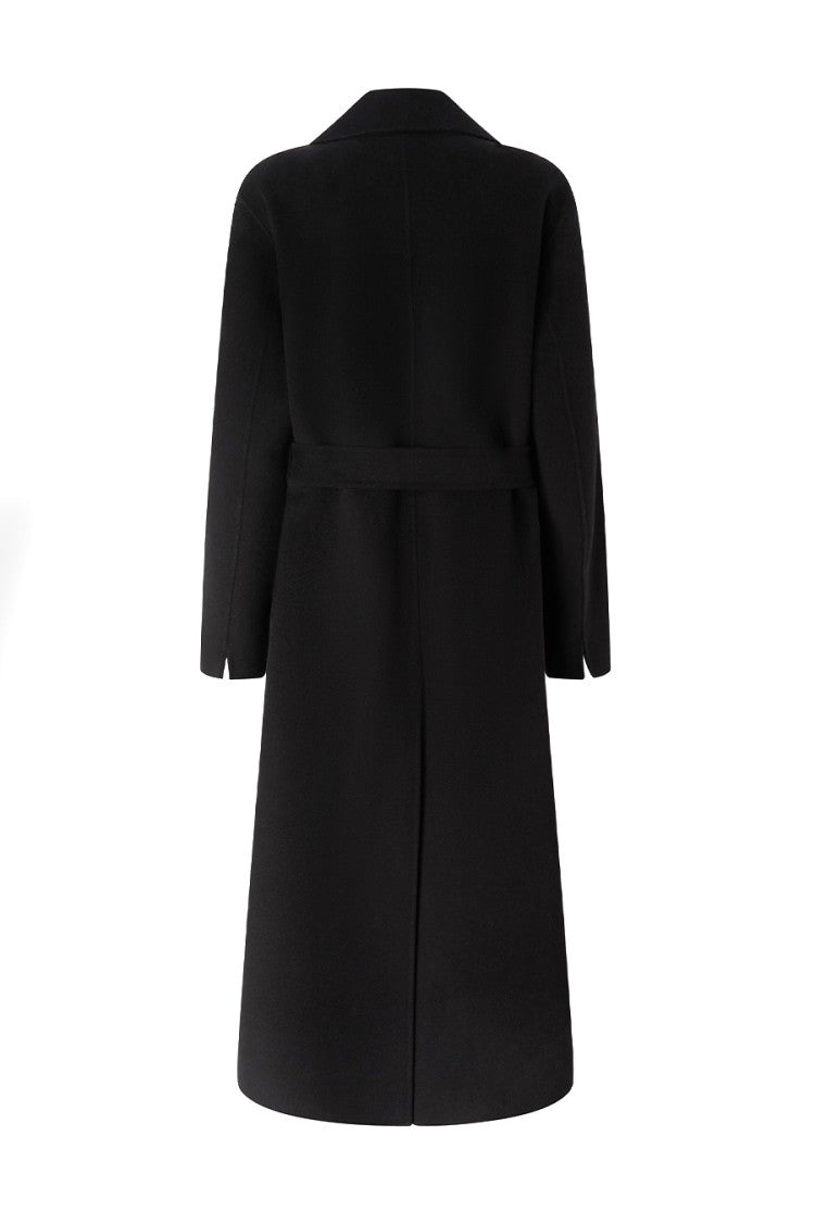 Pinko Classic Black Wool Coat With Belted Waist