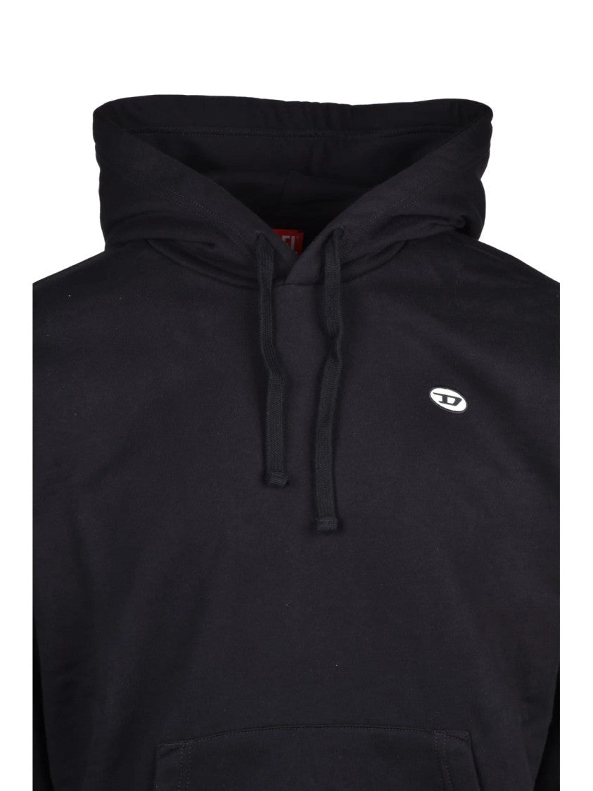 Diesel Classic Black Hoodie With Drawstring Hood And Kangaroo Pocket