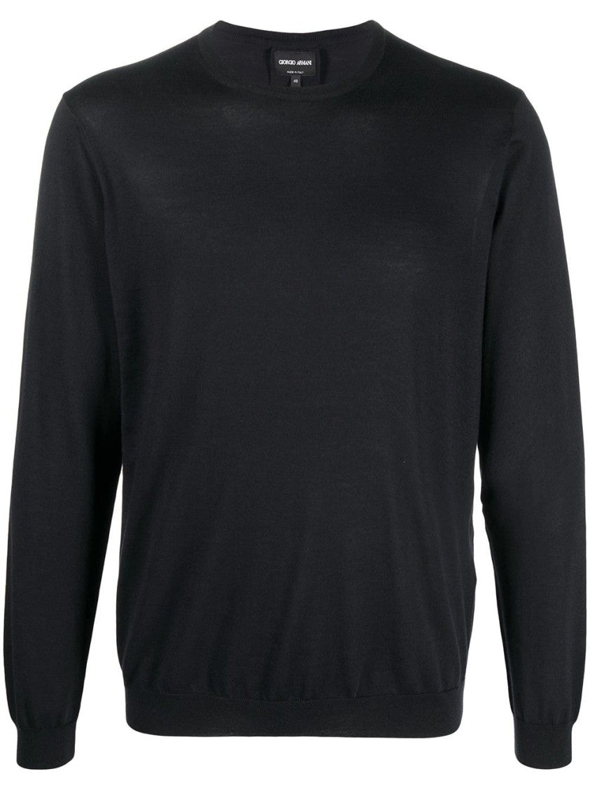 Giorgio Armani Fine-Knit Crew Neck Sweater With Ribbed Detailing