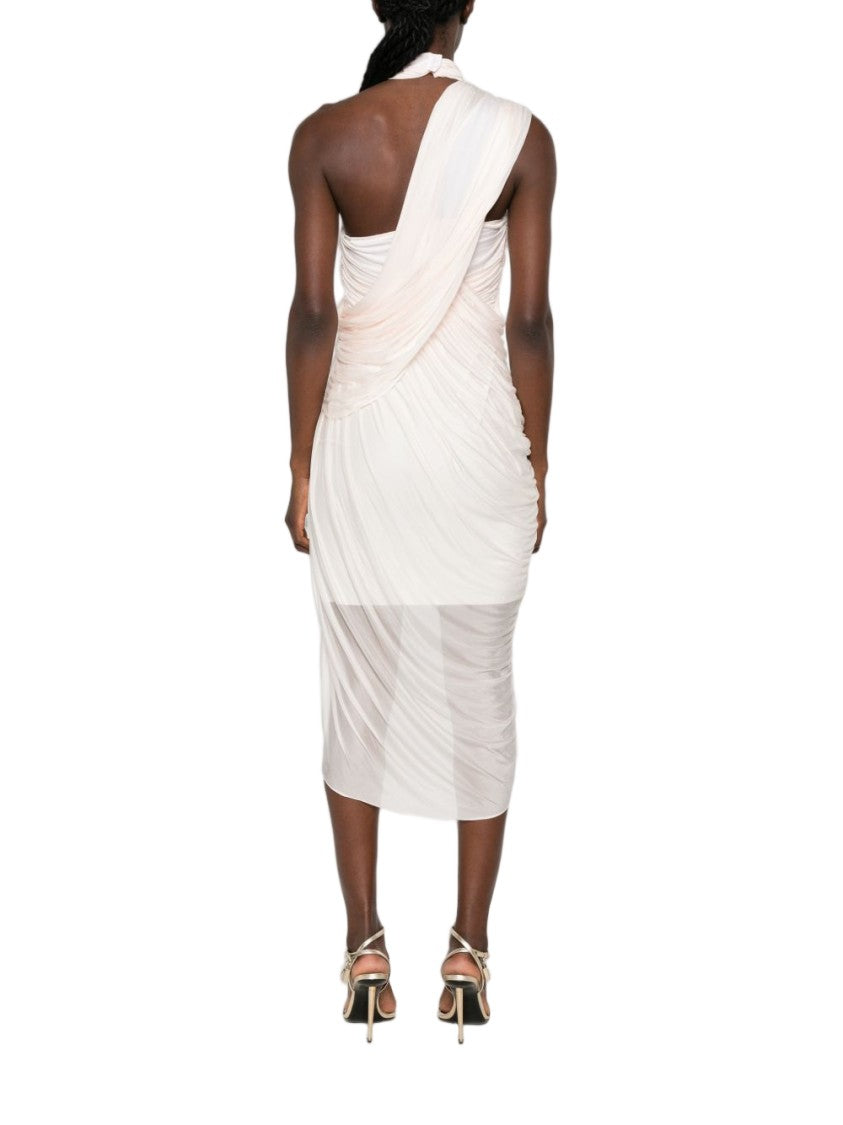 Balmain Asymmetric Hem Draped Halterneck Midi Dress