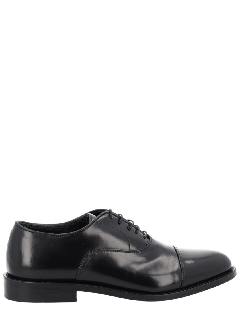 Corvari Black Polished Leather Cap Toe Loafers