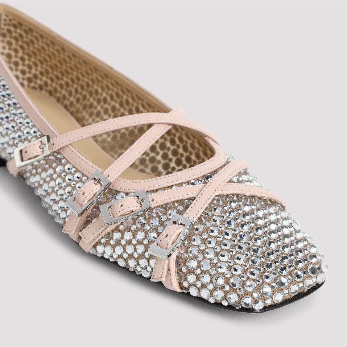 Mach & Mach Pointed Toe Flats With Crystal Embellishments