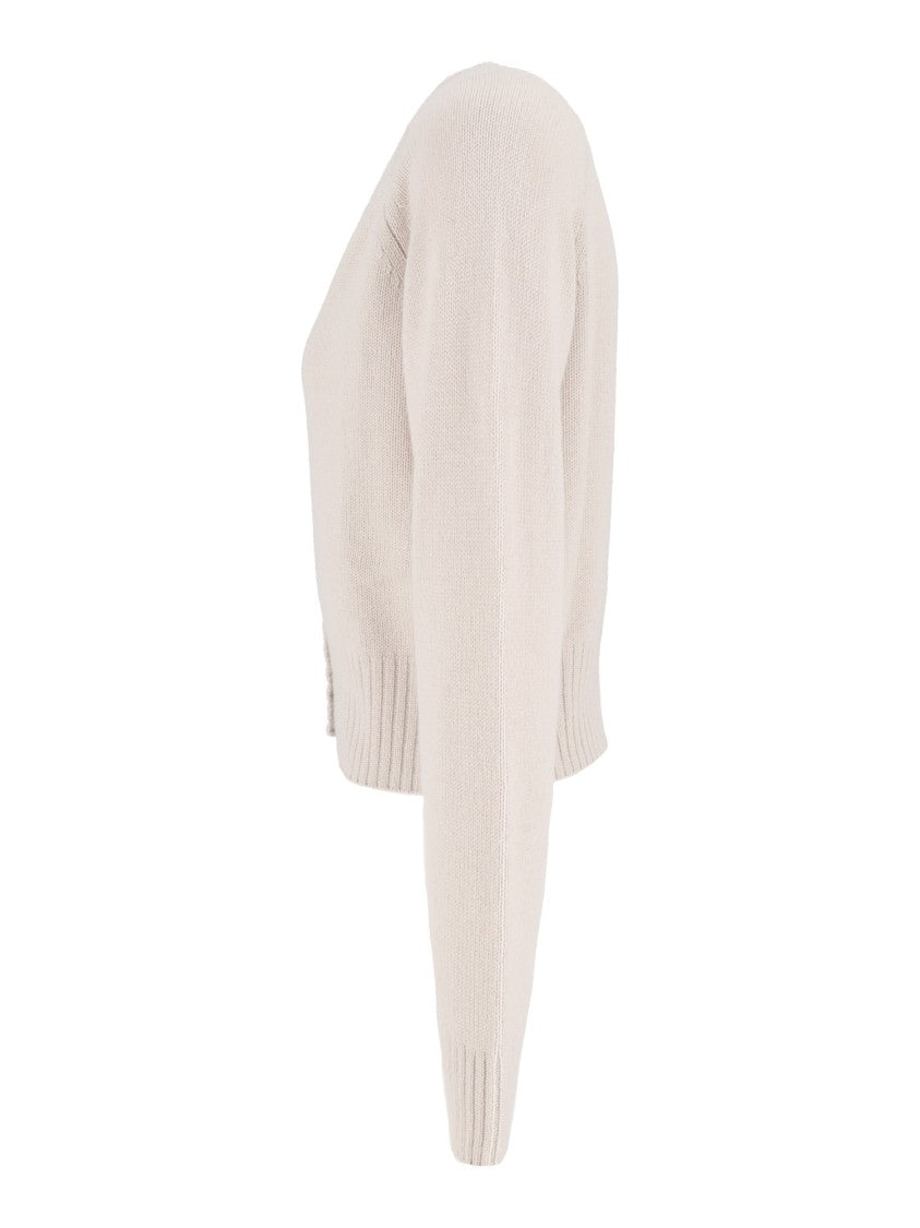 Allude Beige Cropped V-Neck Cashmere Cardigan