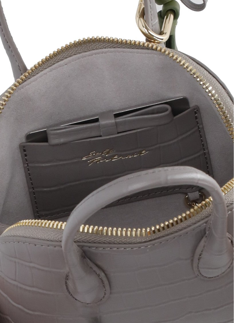 Self-Portrait Structured Crocodile-Embossed Grey Handbag With Decorative Charms