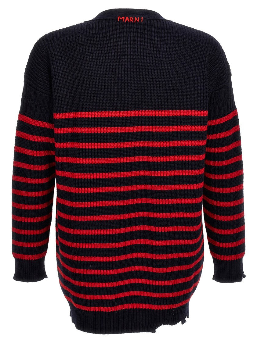 Marni Destroyed Effect Striped Cardigan
