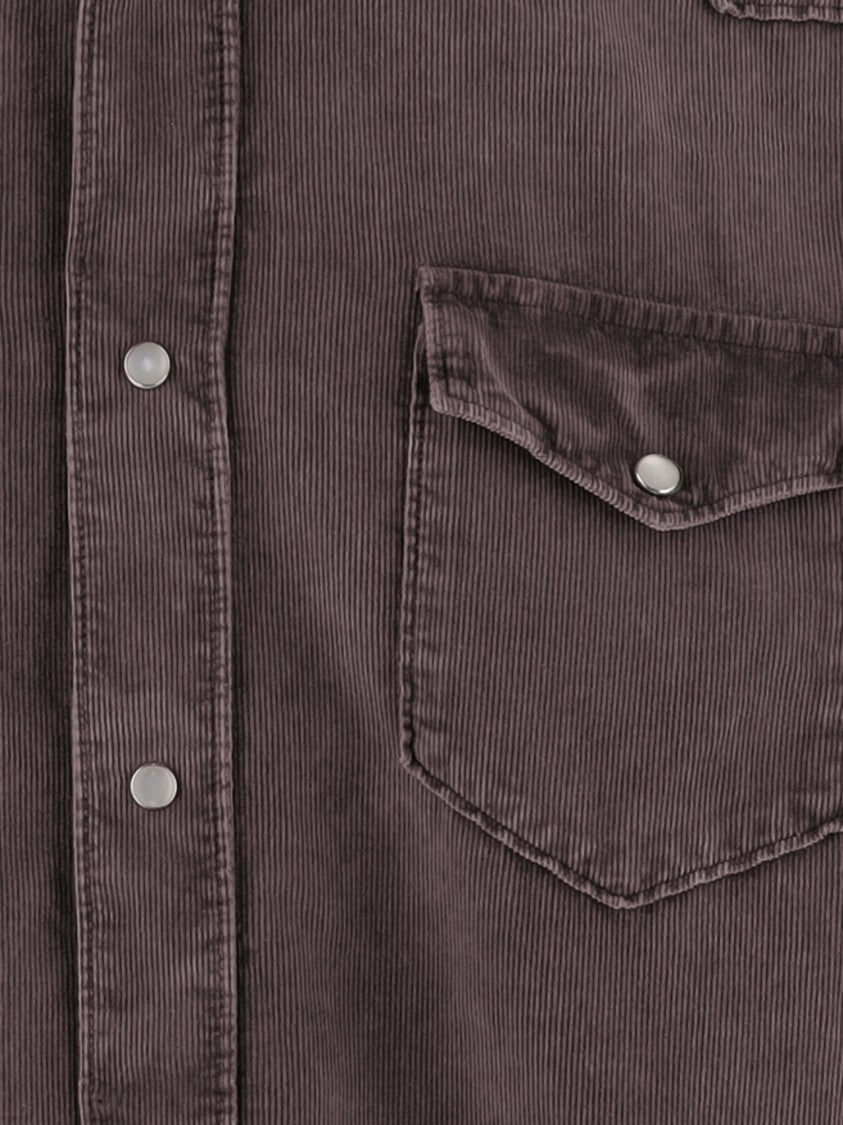 Gherardi Brown Ribbed Cotton Pointed Collar Casual Shirt