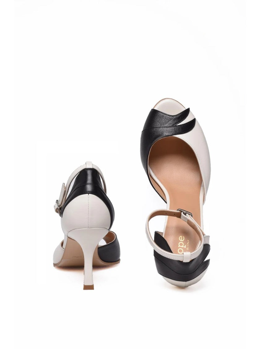 Hope Collection White Black Flame Detail Leather Heels