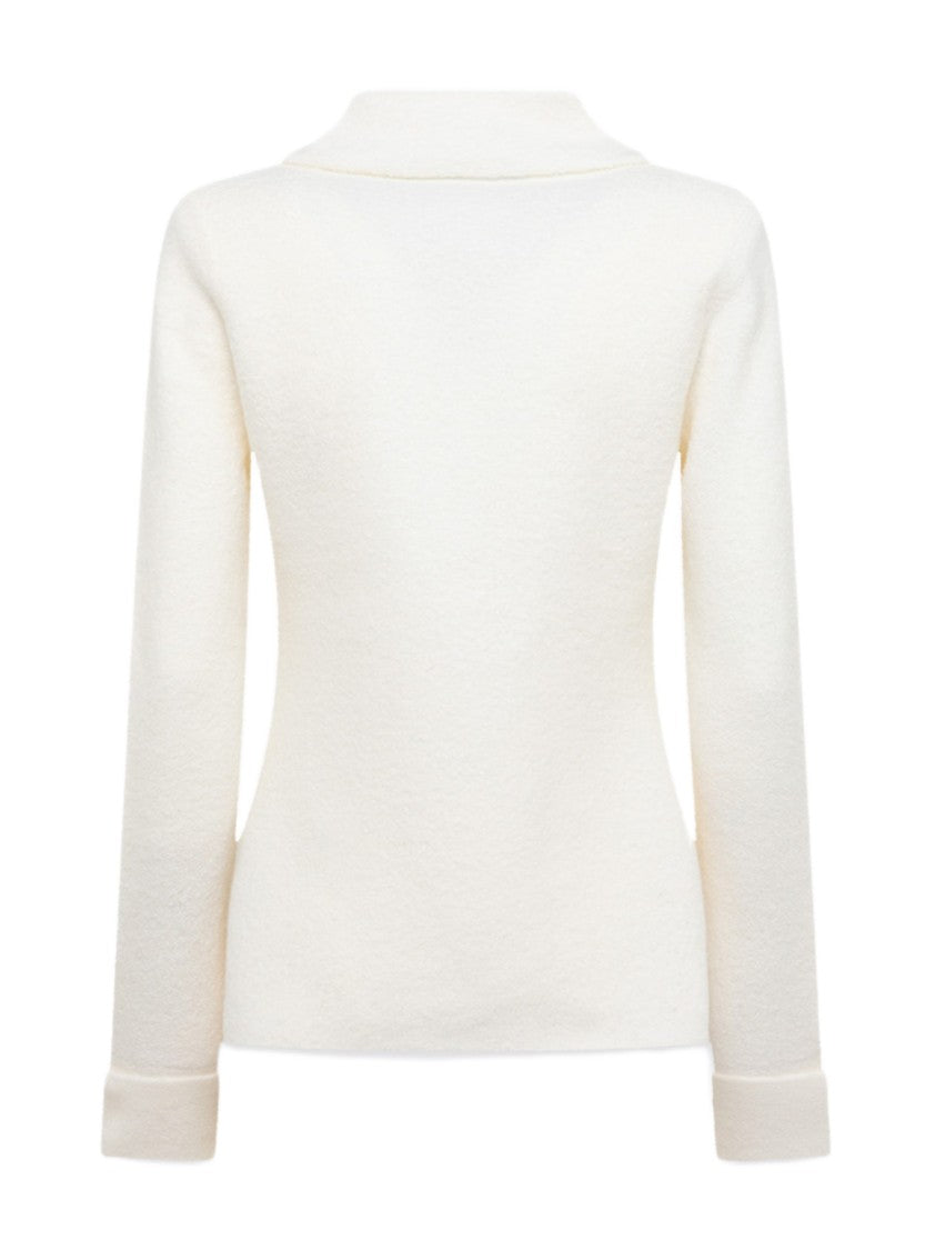 Blugirl Tailored Double-Breasted Jacket With Textured Fabric And Decorative Flower