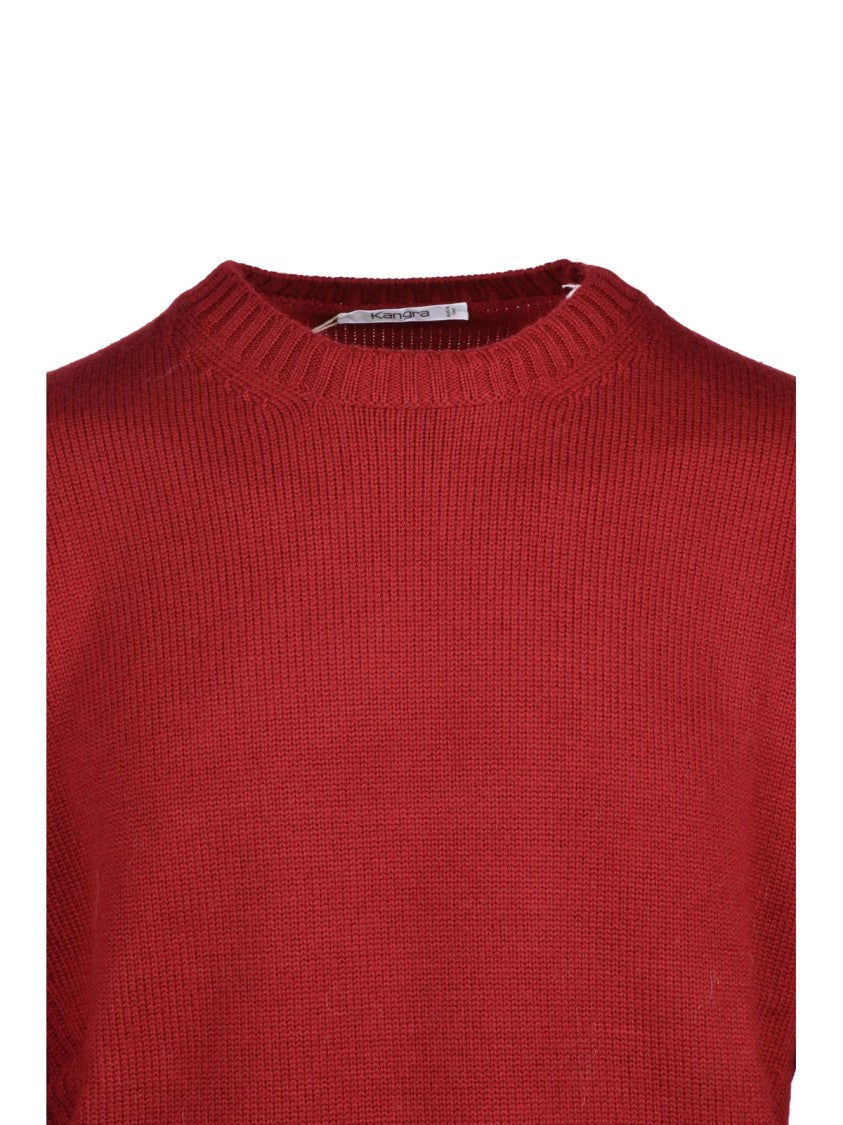 Kangra Classic Red Crewneck Sweater In Extrafine Merino Wool