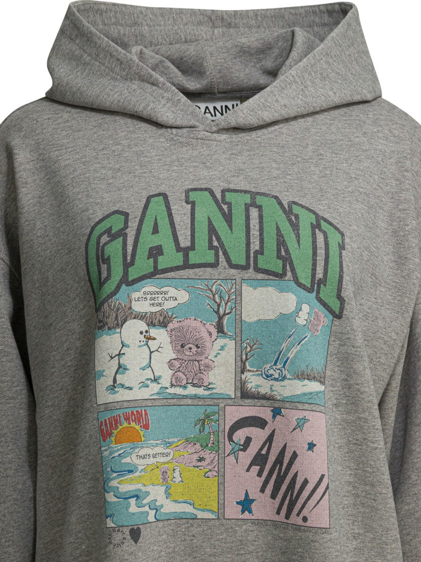 Ganni Oversized Cotton Hoodie With Playful Graphic