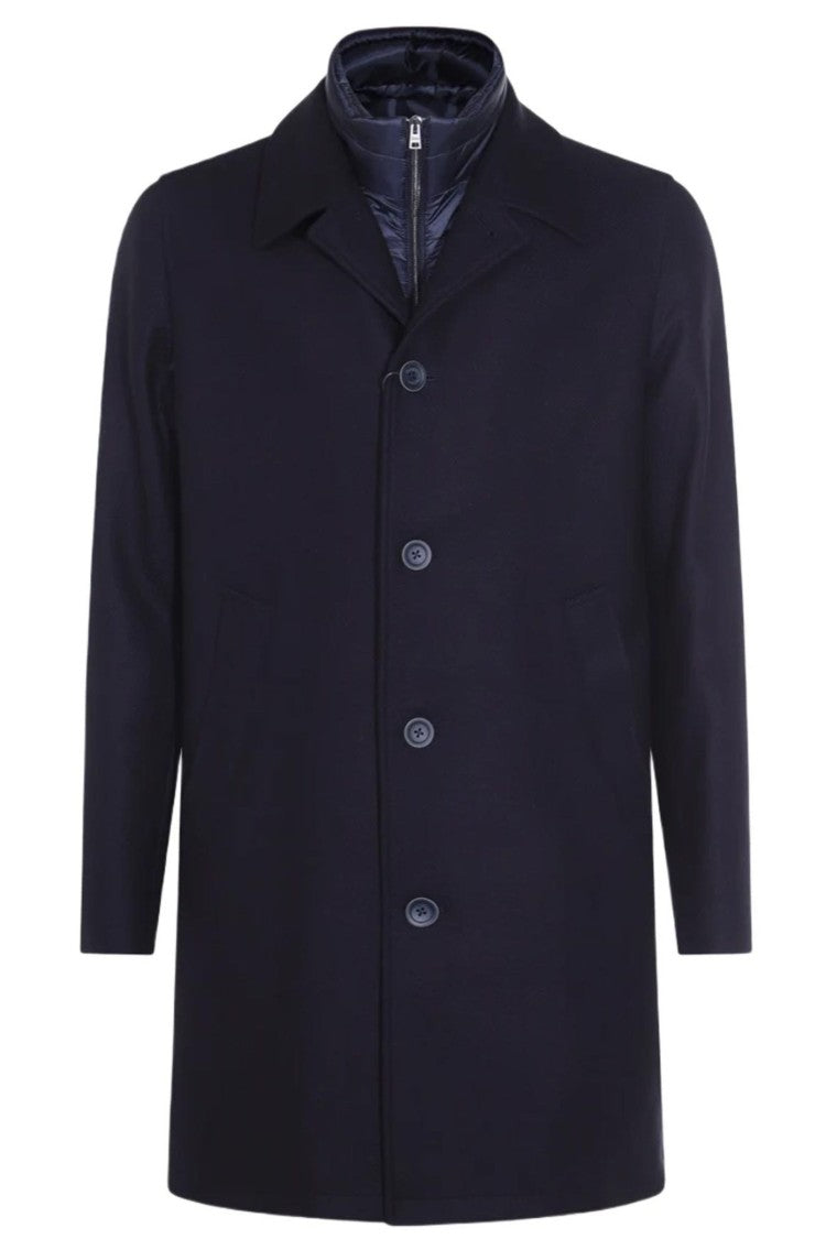 Herno Dark Blue Long-Sleeve Coat With Removable Inner Bib