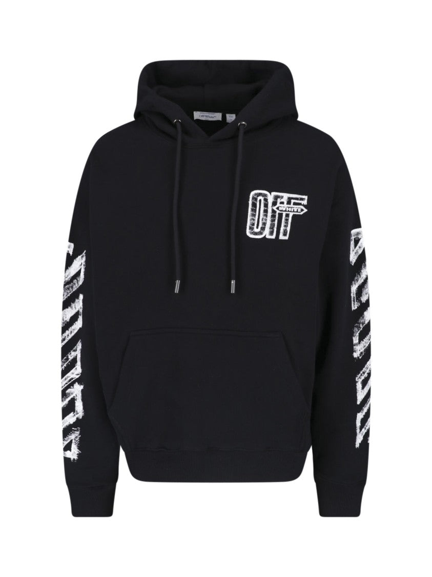 Off-White Motion Arrow Skate Black Cotton Hoodie With Distinctive Graphic Prints