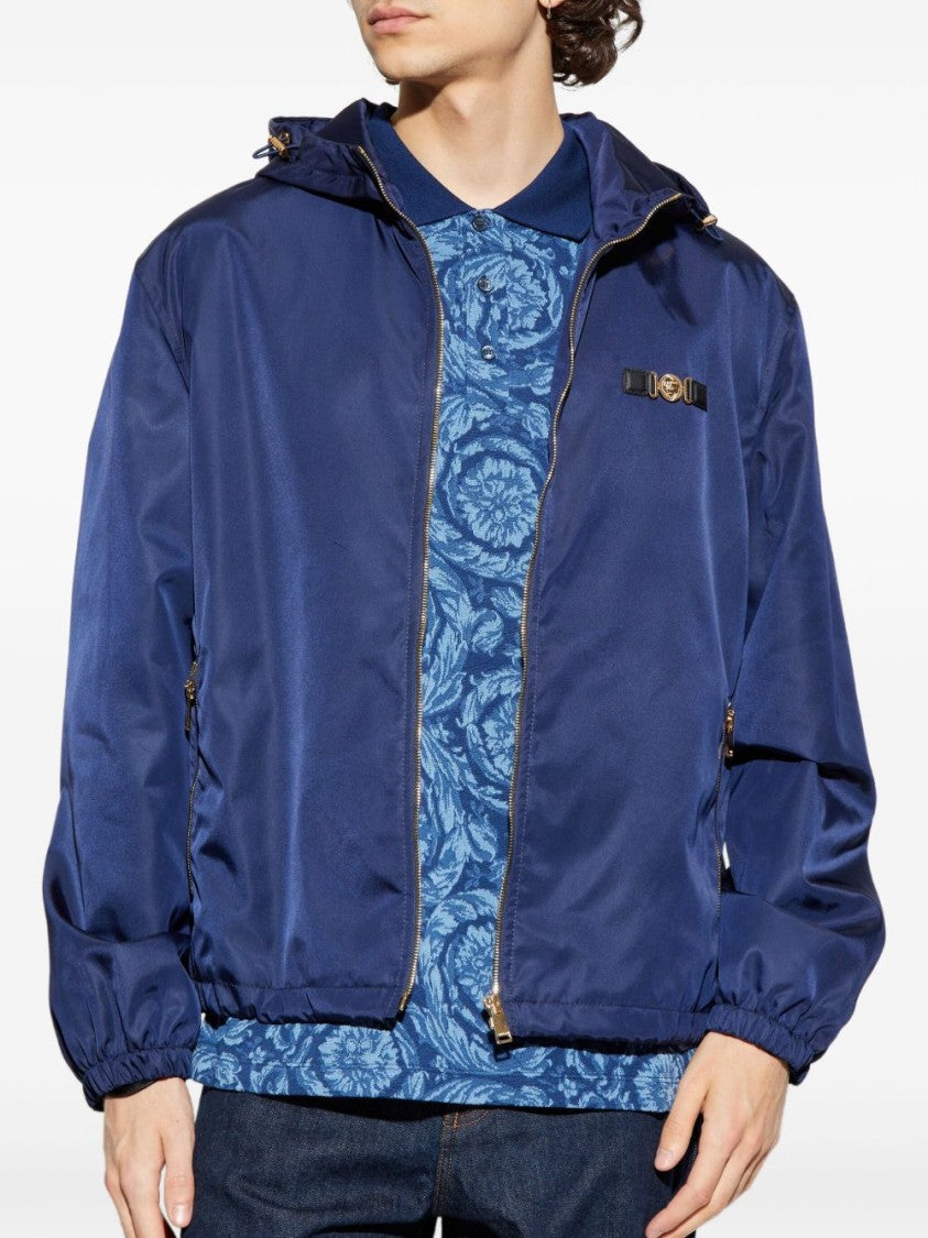 Versace Navy Blue Logo Patch Hooded Jacket