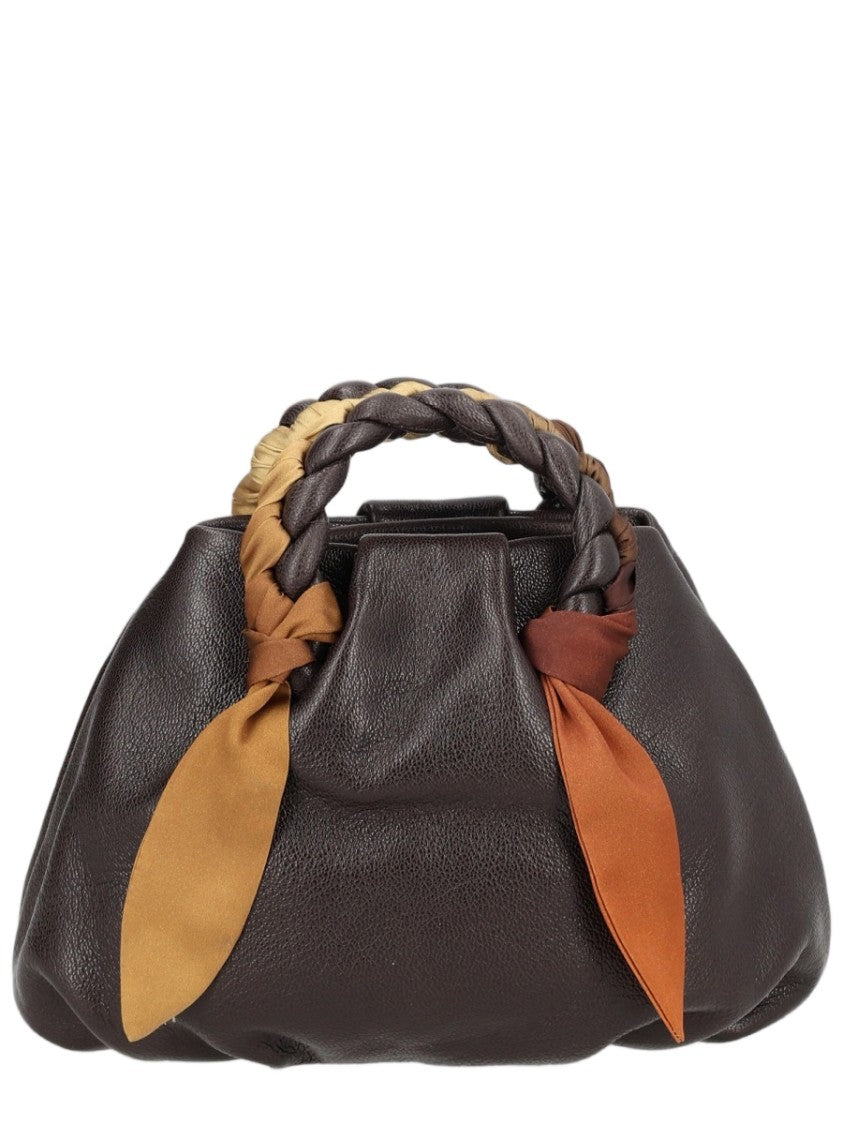 Hereu Brown Lambskin Braided Handle Shoulder Bag