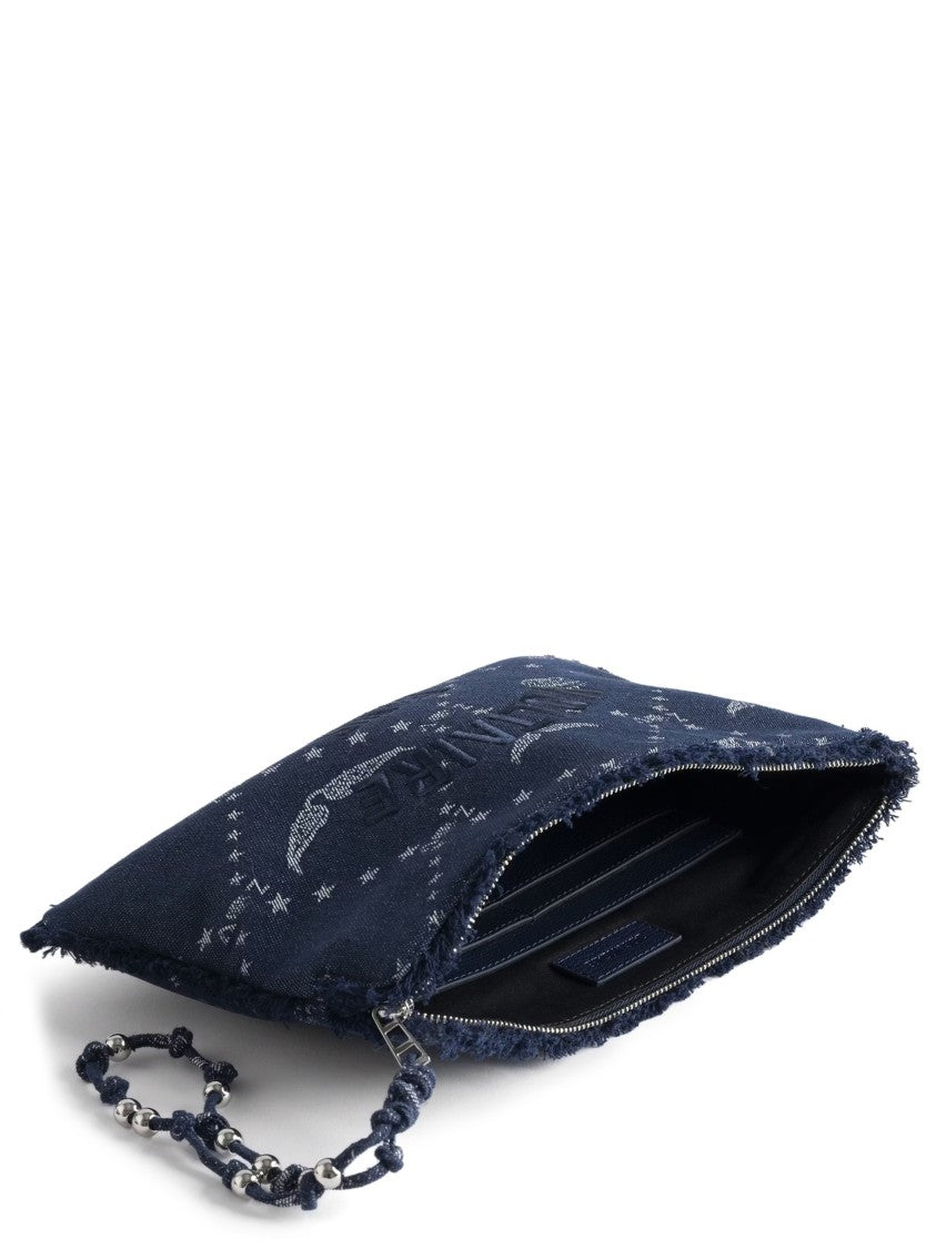 Zadig & Voltaire Rectangular Dark Denim Clutch With Embroidered Logo