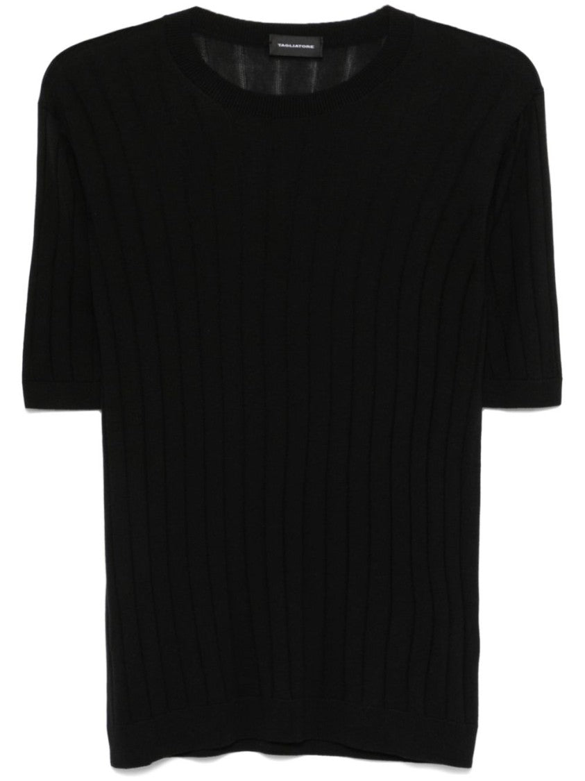 Tagliatore Ribbed Silk-Viscose Blend Polo With Fitted Silhouette