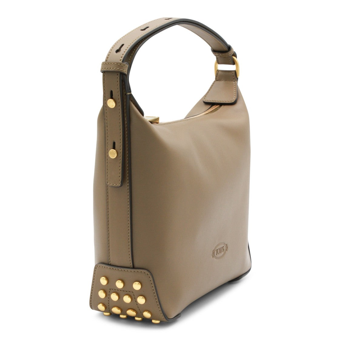 Tod's Beige Studded Gold-Tone Leather Shoulder Bag