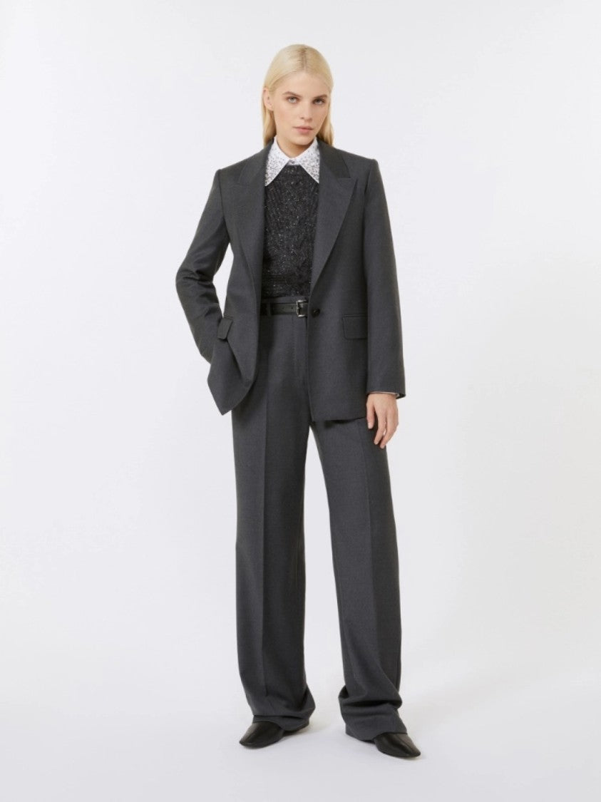 Max Mara Structured Grey Tailored Blazer With Flap Pockets