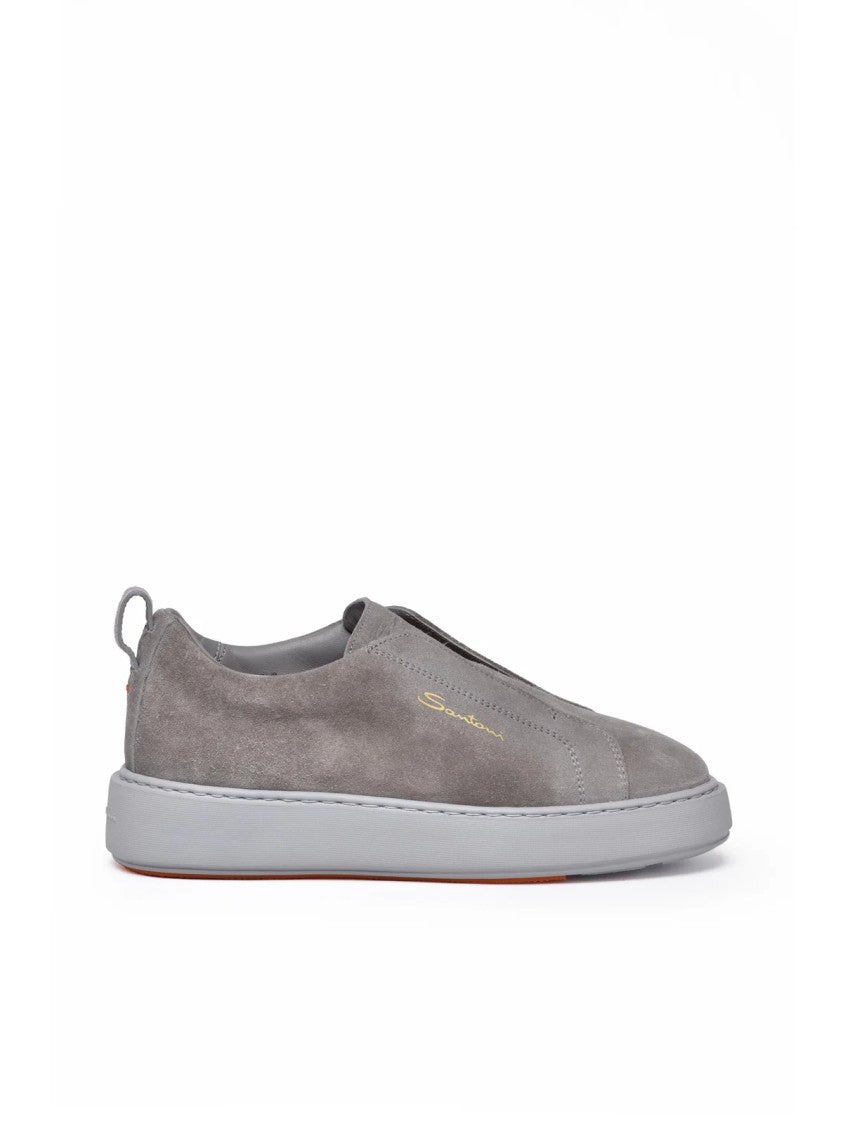 Santoni Grey Slip-On Suede Sneakers