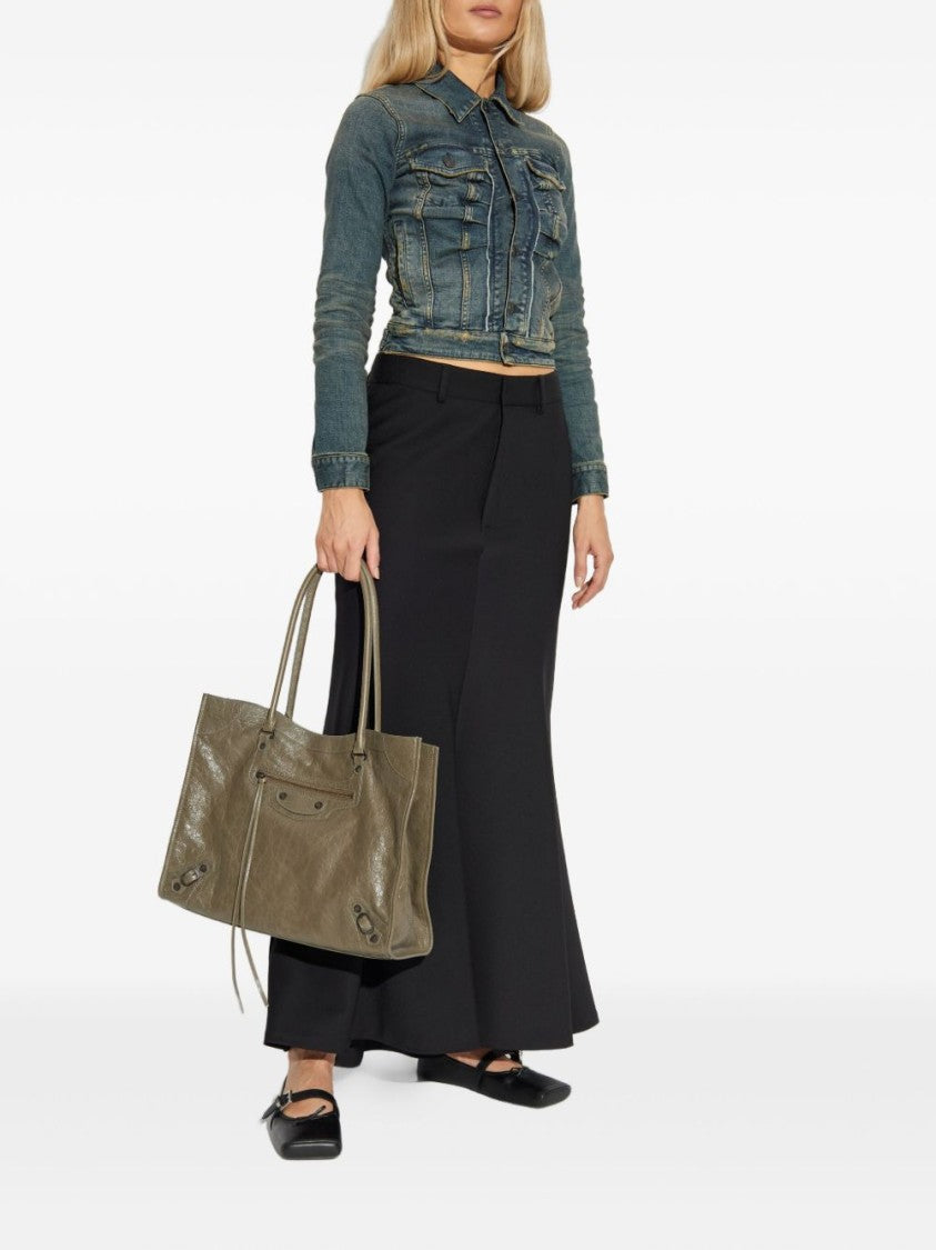 Balenciaga Ruched Denim Jacket With Distressed Finish