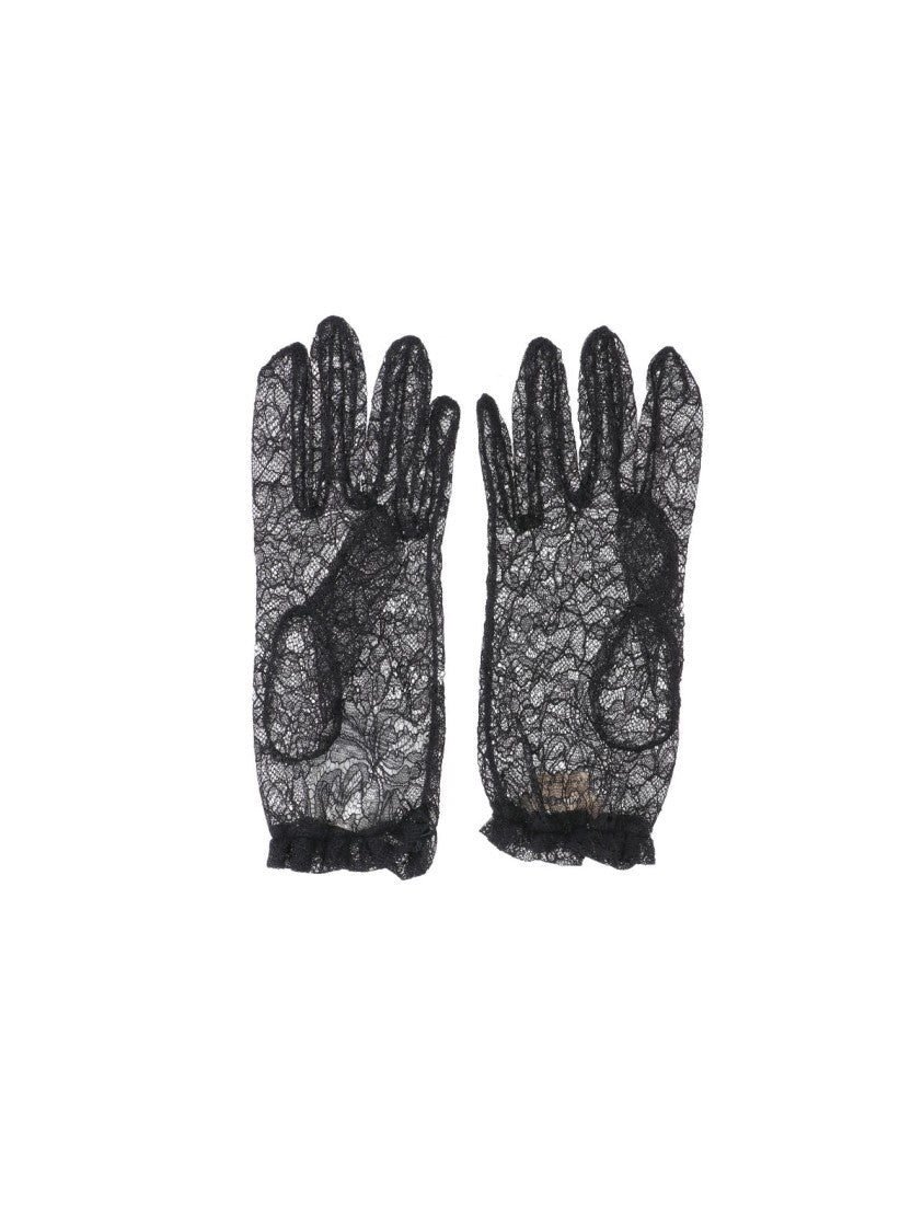 Valentino Garavani Black Vlogo Signature Lace Gloves