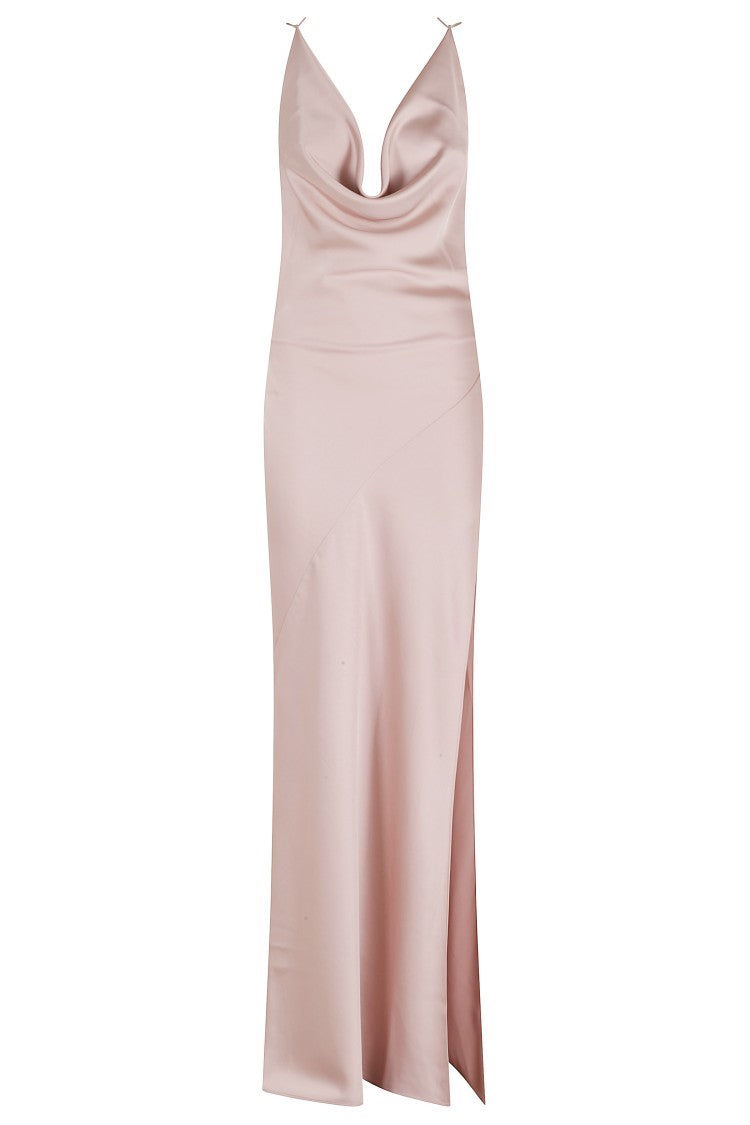 The Andamane Cowl Neck Long Dress With Open Back Design