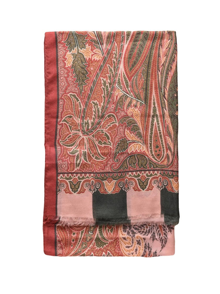 Etro Red Wool-Blend Paisley Scarf