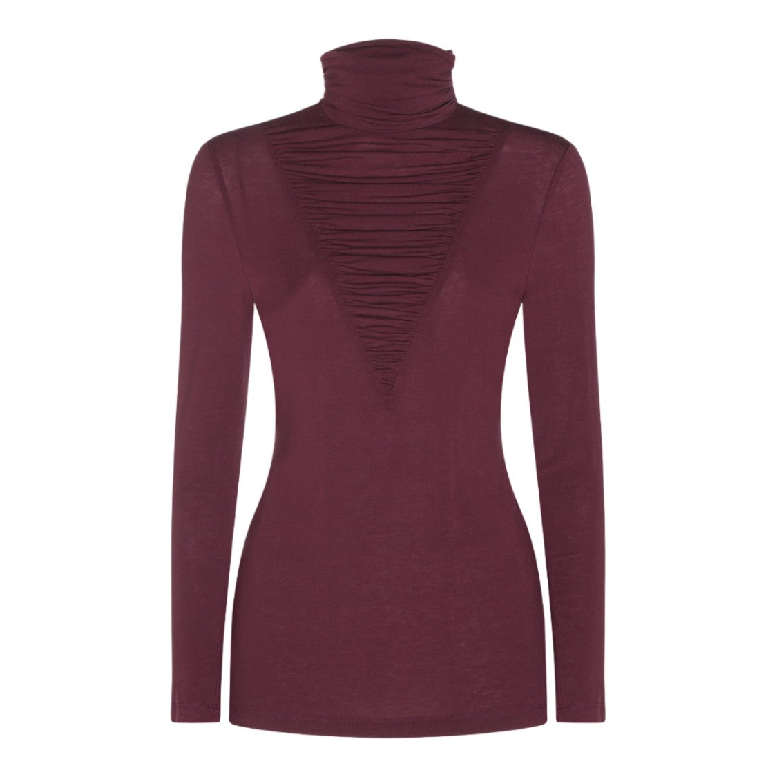 Nissa Burgundy Ruched Panel Long-Sleeve Turtleneck Top